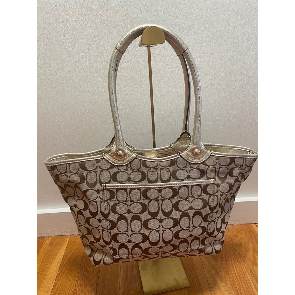 Coach Bleecker Tote Bag Floral Applique Signature Canvas Gold Trim F16276 - Picture 5 of 11